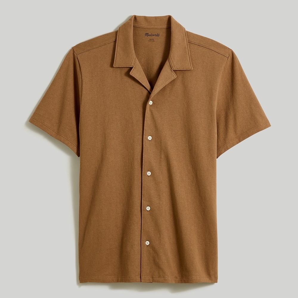 Madewell knit Camp Collar Shirt, brown, size large
